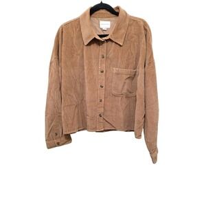 American Eagle Outfitter Tan Corduroy Button-Up Shirt Women's Size L